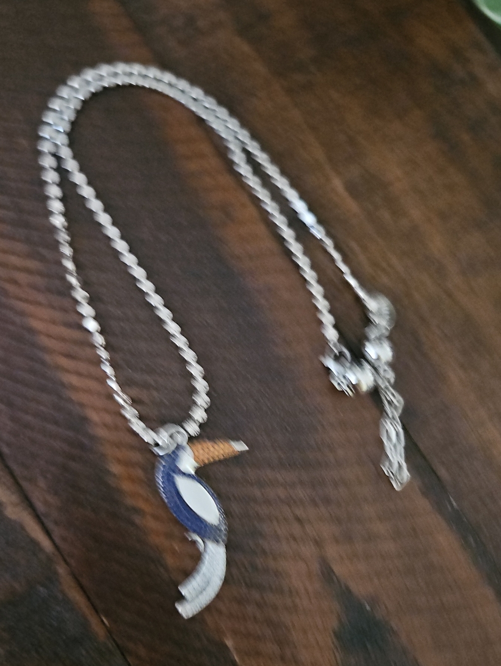 Silver-tone Blue and Orange Toucan Pendant Necklace
